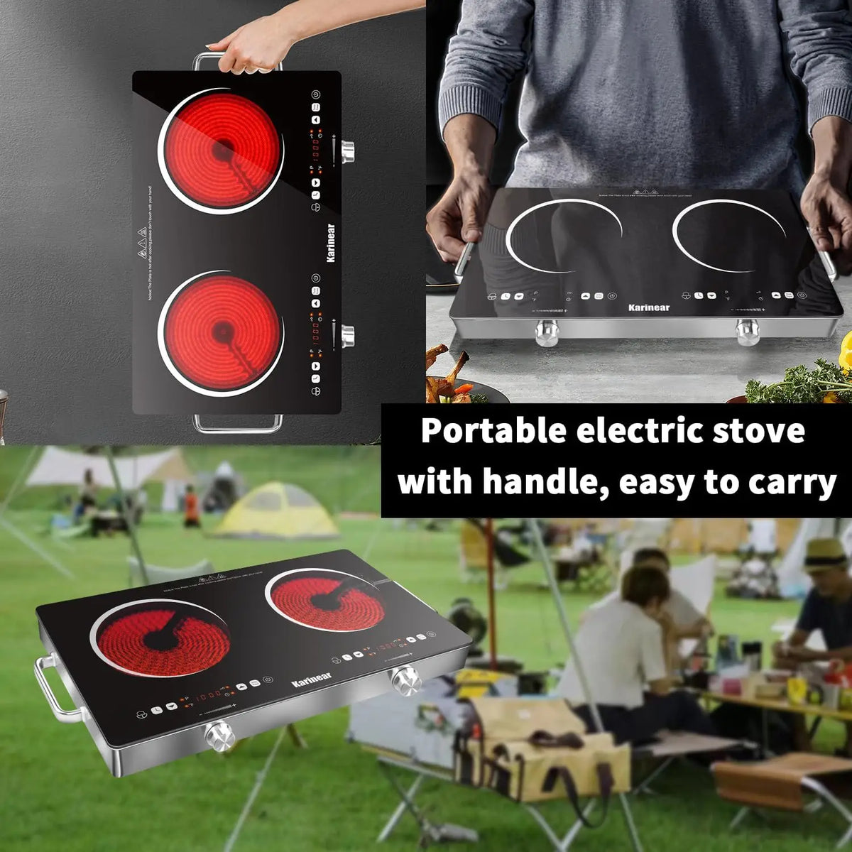 Karinear Dual Zone Ceramic Electric Hob With Safety Lock