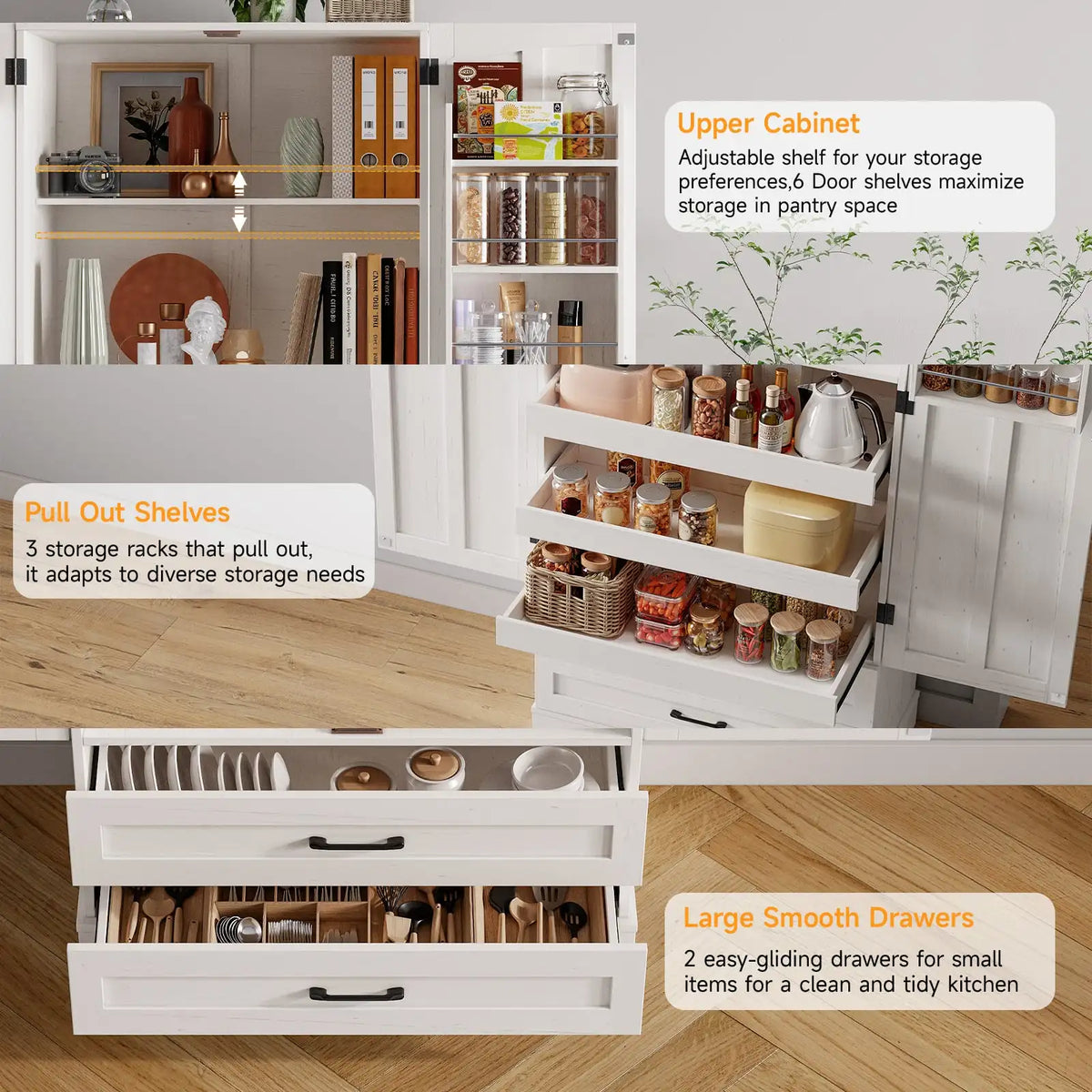 ONBRILL Farmhouse Kitchen Pantry Storage Cabinet