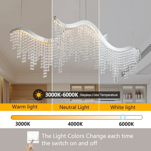 36inch Modern Wave LED Crystal Chandelier-Adjustable Color Temperature 3000K/4000K/6000K-Adjustable Height-Elegant Chandelier