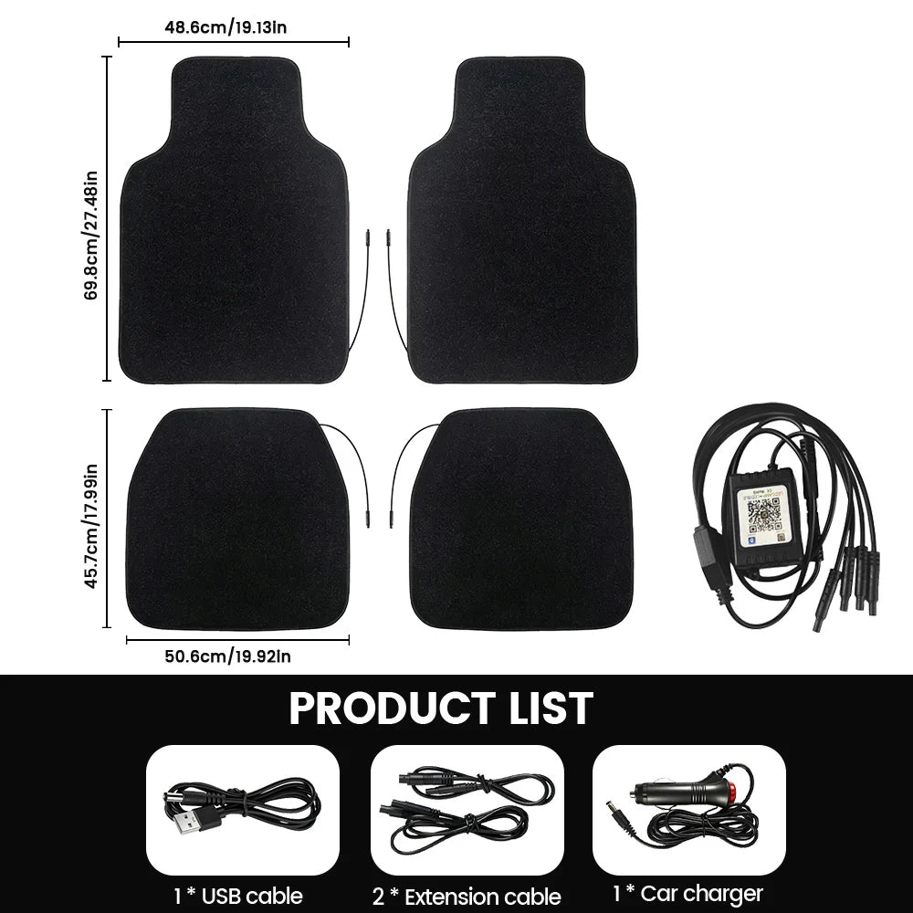 Starlight Car Floor Mat Set with RGB Lights, Multi-Color Starlight Effect, App-Controlled Anti-Slip Car Carpet for SUV, Truck, and Sedan, Black