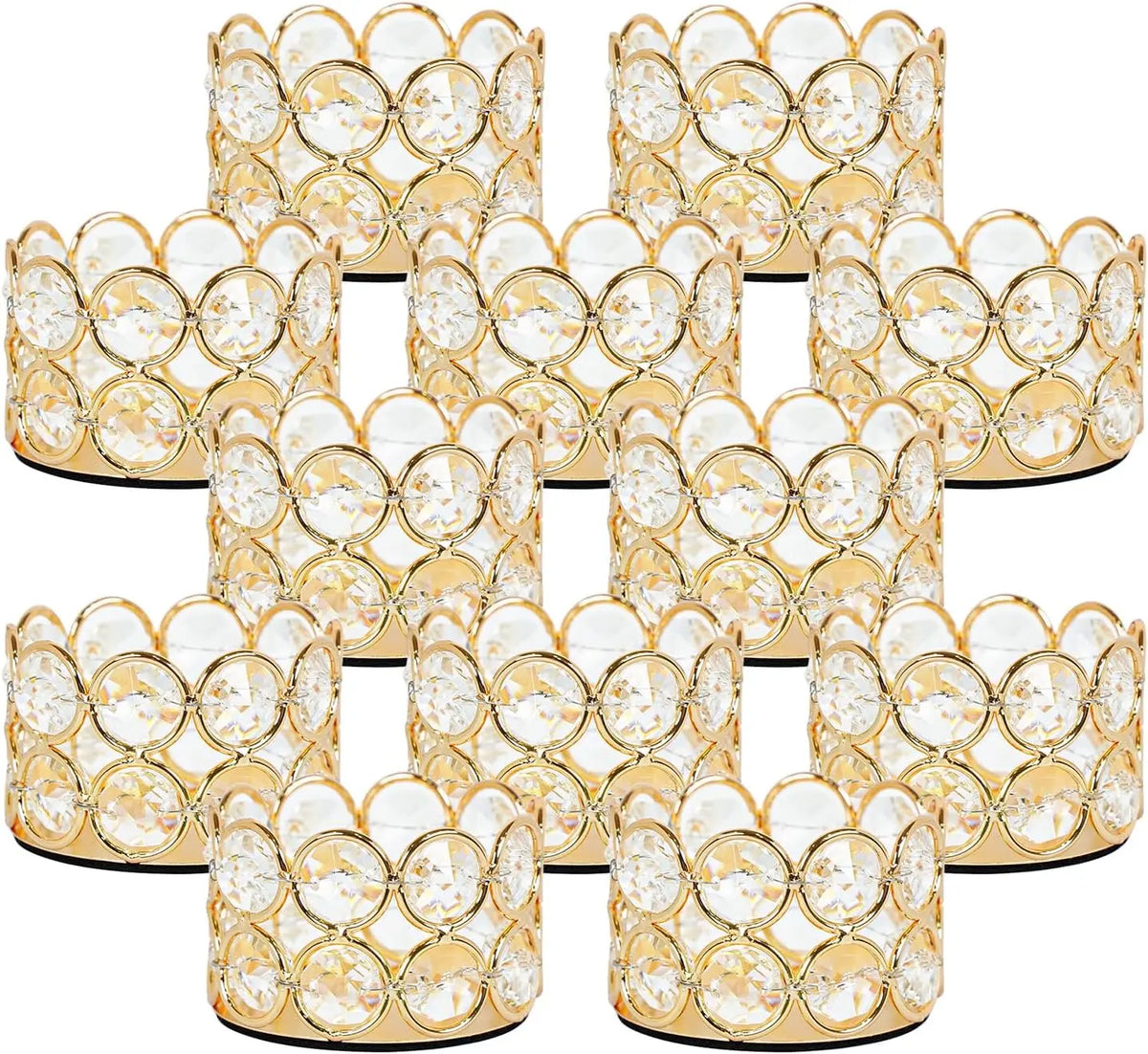 12 Pcs Gold Crystal Tea Light Candle Holders for Wedding Table Centerpieces Votive Candle Holders Set Bulk for Party Christmas Home Dining Decor