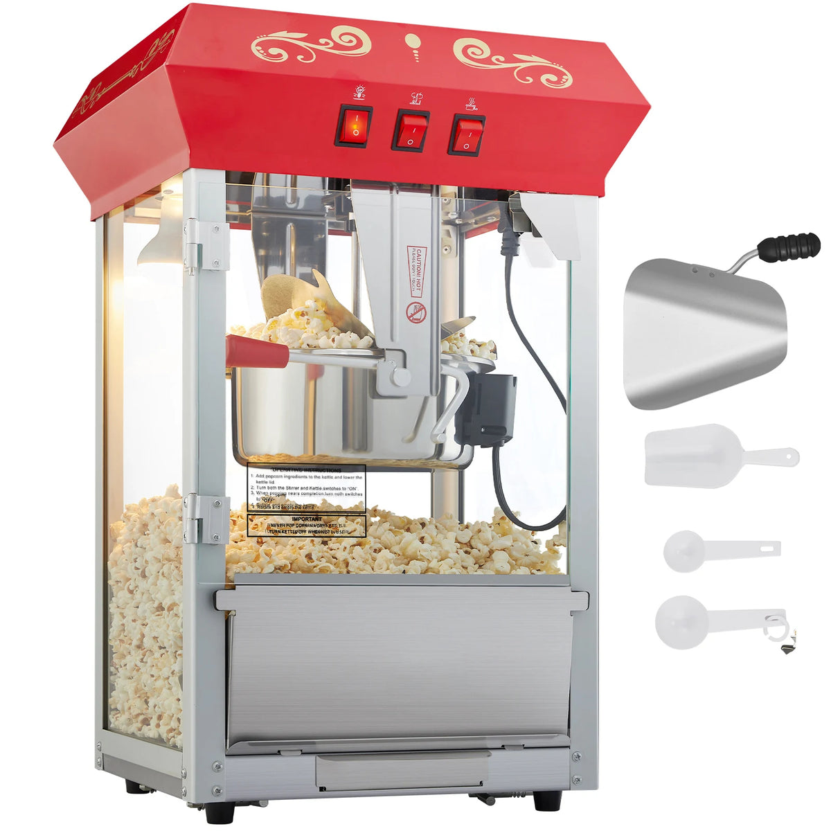 SucceBuy 8/12Oz Electric Popcorn Maker Commercial Popper Machine  Automatic Corn Cookware with Scoop Spoon SUS304 Heating Tube