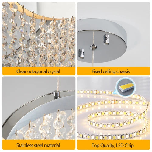 36inch Modern Wave LED Crystal Chandelier-Adjustable Color Temperature 3000K/4000K/6000K-Adjustable Height-Elegant Chandelier
