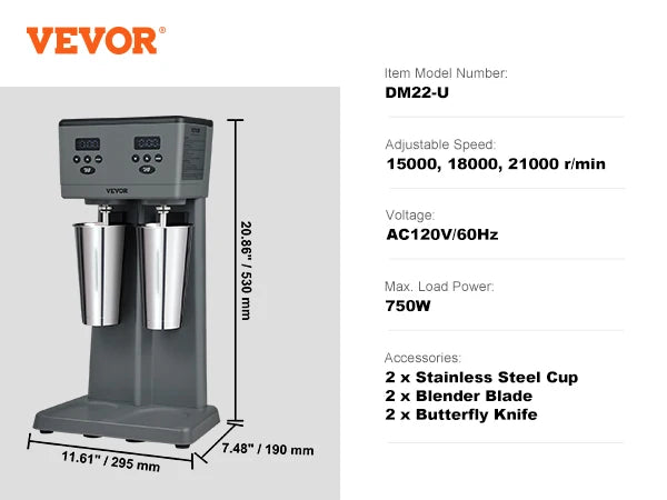 VEVOR Commercial Double Head Milkshake Mixer